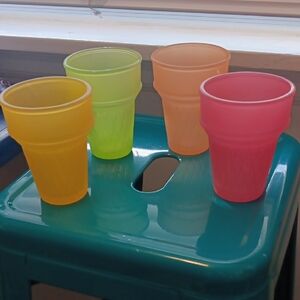 Set Of 4 Colorful Frosted Glass Ice Cream Cone Dessert Dishes